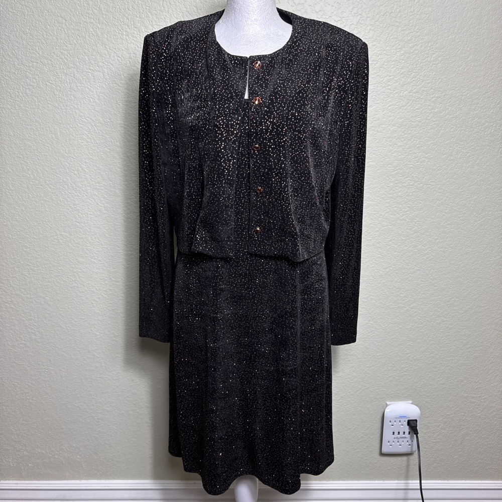 Jessica Howard Dress 8 Womens 2 Pc Jacket Set Sparkle Black Gold Formal Evening